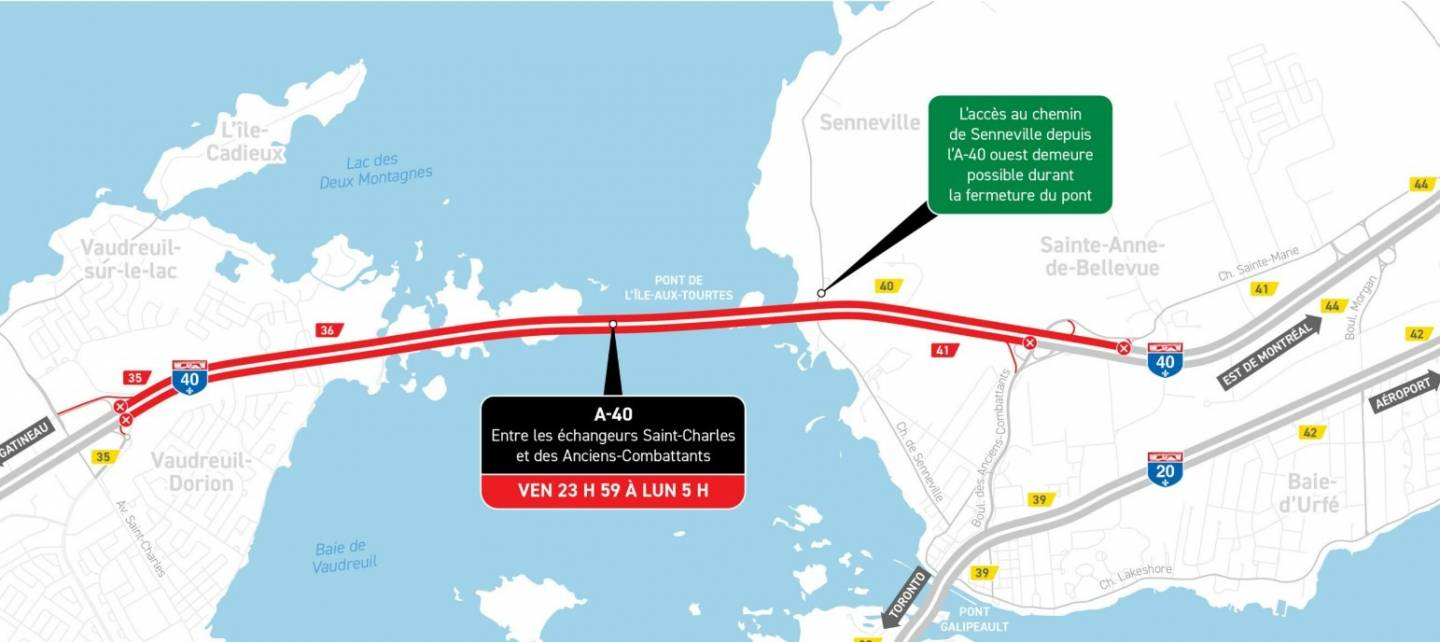 Fermeture complète du pont de l&rsquo;Île-aux-Tourtes le week-end prochain
