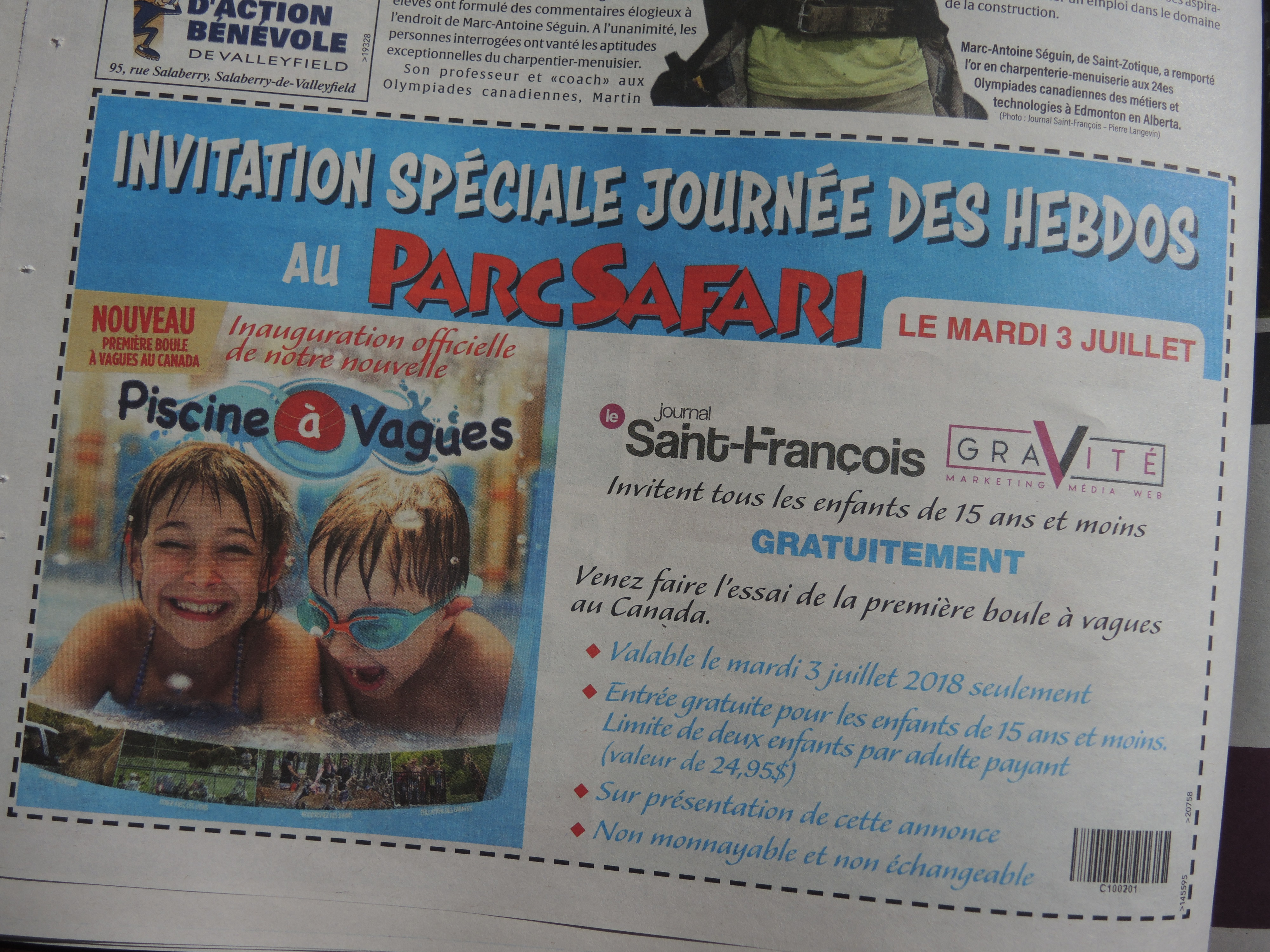 Enfants admis gratuitement au Parc Safari le 3 juillet