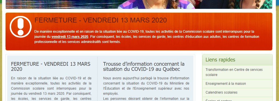 Fermeture des établissements de la Commission scolaire des Trois-Lacs