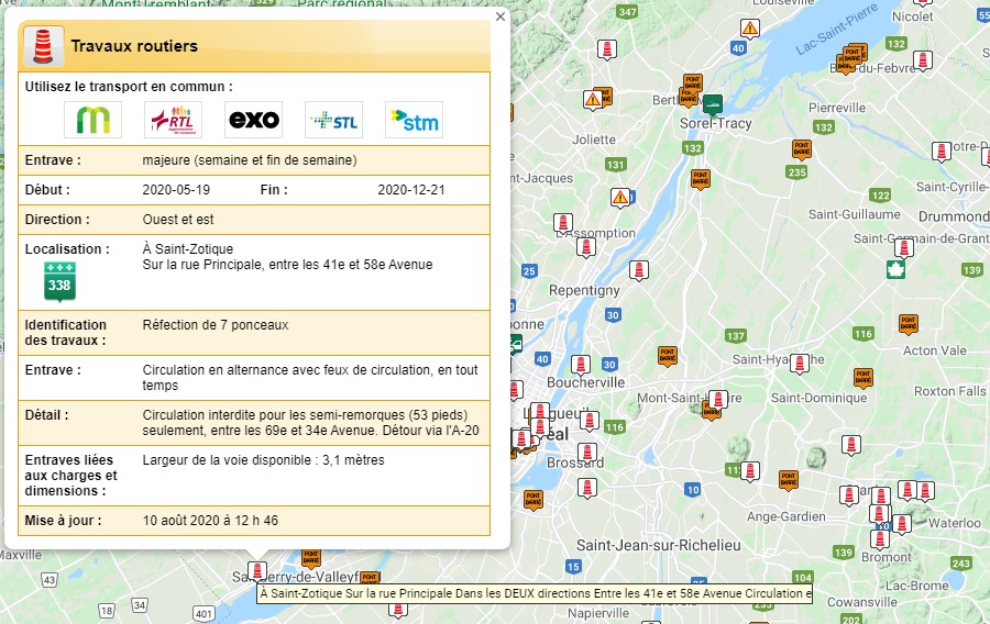 Fermeture complète de la route 338 à Saint-Zotique
