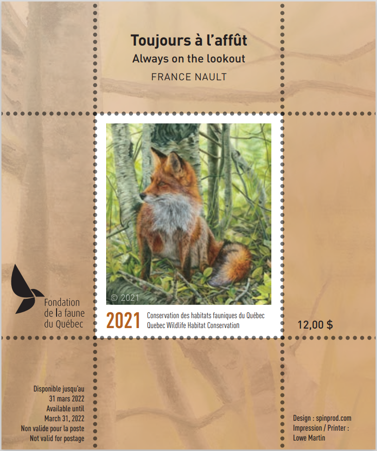 Une artiste et son renard roux en vedette sur le Timbre de la conservation 2021
